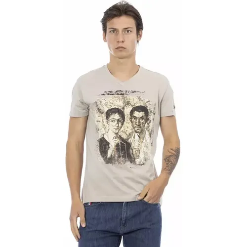 V-Ausschnitt T-Shirt mit Frontprint , Herren, Größe: XL - Trussardi - Modalova