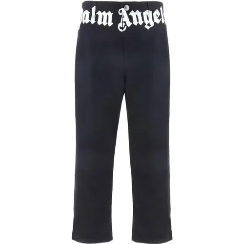 Straight Trousers, male, , Size: M Monogram Cotton Pants with Multiple Pockets - Palm Angels - Modalova