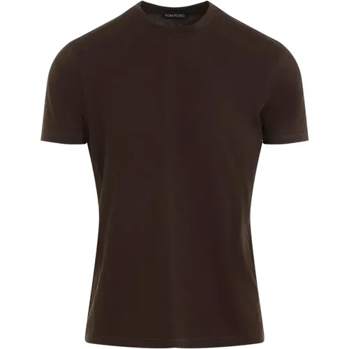 Braunes Rundhals-T-Shirt , Herren, Größe: XL - Tom Ford - Modalova