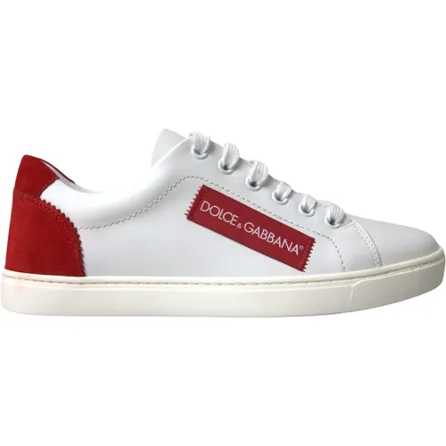 Chic Leather Sneakers with Red Accents , female, Sizes: 4 1/2 UK - Dolce & Gabbana - Modalova