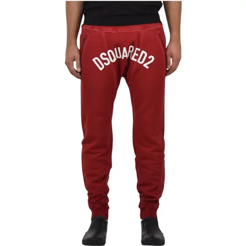 Sweatpants, male, , Size: 2XL Red Cotton Jogging Pants with Adjustable Waistband - Dsquared2 - Modalova