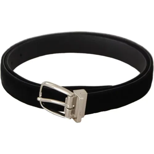 Belts, male, , Size: 90 CM Velvet Silver Tone Metal Buckle Belt - Dolce & Gabbana - Modalova