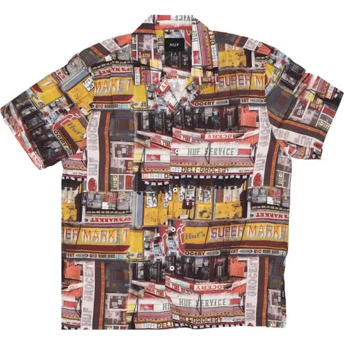 Printed V-Neck Resort Shirt , male, Sizes: S, XL - HUF - Modalova