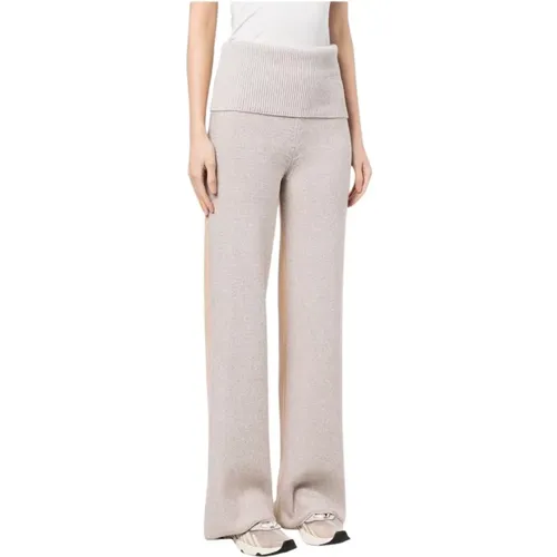 Neutral Knit Trousers with Diag-Stripe Motif , female, Sizes: XS - Off White - Modalova