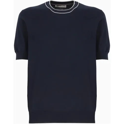 Blaues Baumwoll-T-Shirt mit Rundhalsausschnitt , Herren, Größe: L - BRUNELLO CUCINELLI - Modalova