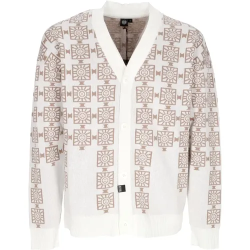 White V-Neck Cardigan Sweater , male, Sizes: L, XL - Dolly Noire - Modalova