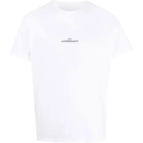 Weißes Baumwoll-T-Shirt mit umgedrehtem Logo - Maison Margiela - Modalova