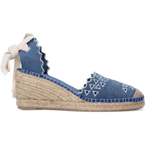 Wedges, female, , Size: 9 US Denim Espadrille Mid Heel Sandal - Karl Lagerfeld - Modalova