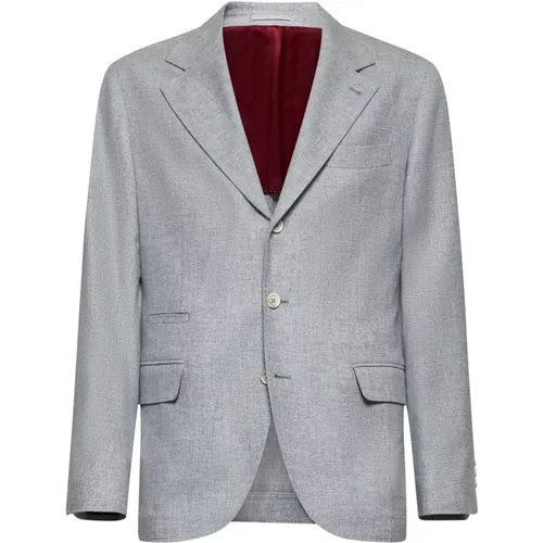 Blazers, male, , Size: L Grey Wool Blend Peak Lapel Blazer - BRUNELLO CUCINELLI - Modalova