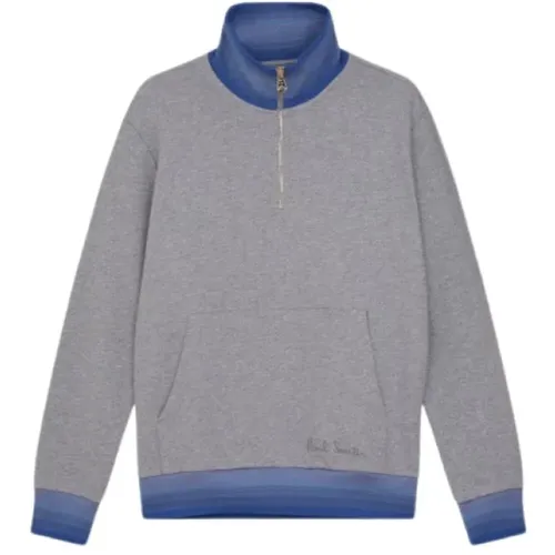 Grauer Zip-Neck Sweatshirt, Bio-Baumwolle, Maschinenwaschbar , Herren, Größe: L - Paul Smith - Modalova