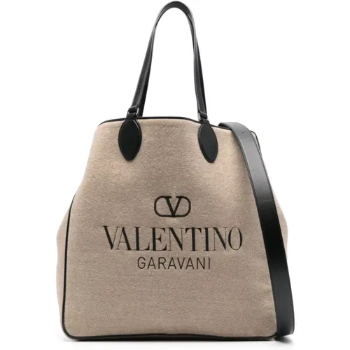 Tote Bags, male, , Size: ONE SIZE Reversible Leather Bag with Embroidered Logo - Valentino Garavani - Modalova