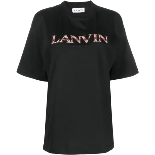 Schwarzes T-Shirt und Polo mit gesticktem Logo - Lanvin - Modalova