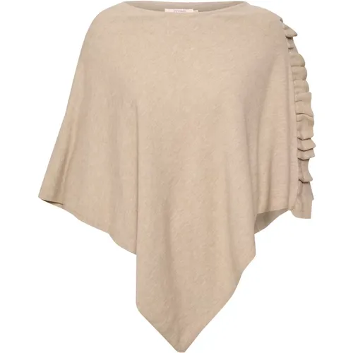 Oversized Poncho mit Rüschen-Detail - Cream - Modalova