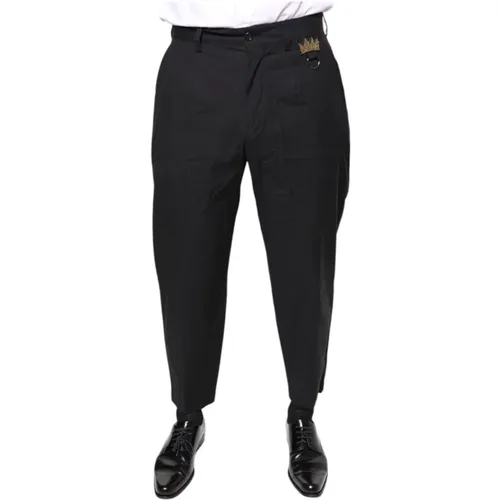 Straight Trousers, male, , Size: S Dress Pants with Logo Details - Dolce & Gabbana - Modalova