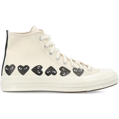 Sneakers, male, , Size: 7 US White Multi Heart Hi-Top Sneakers - Comme des Garçons Play - Modalova