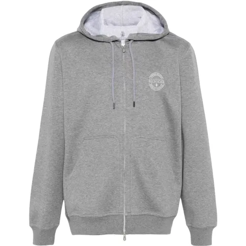 Grauer Hoodie mit Logodruck - BRUNELLO CUCINELLI - Modalova