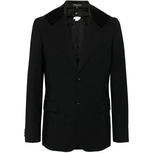 Blazers, male, , Size: M Pinstriped Wool Blazer with Removable Collar - Comme des Garçons - Modalova