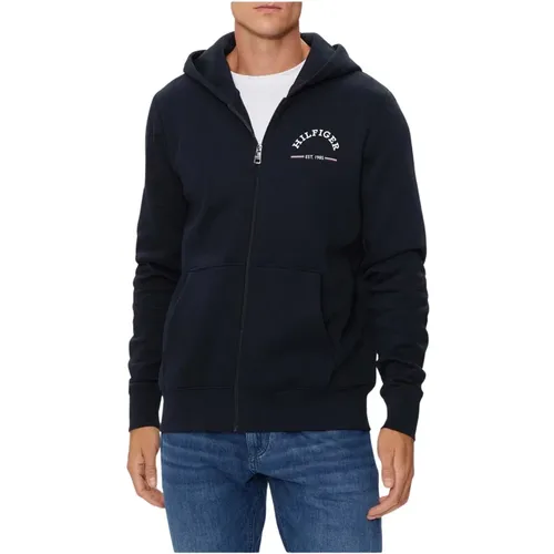 Zip-throughs, male, , Size: L Men's Zip Hoodie with Logo Lettering - Tommy Hilfiger - Modalova