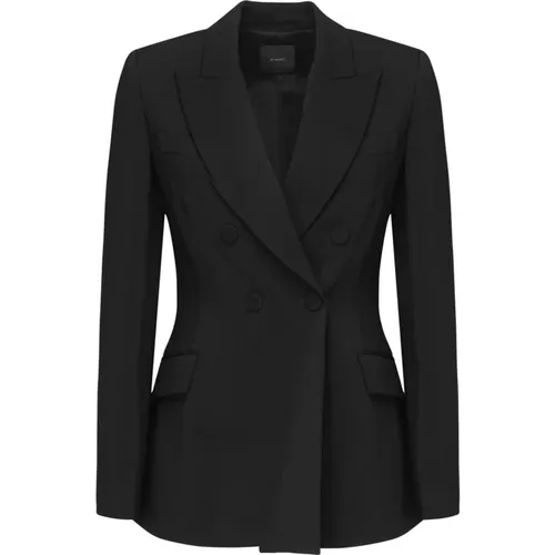 Schwarzer Doppelreiher-Blazer mit Spitzensaum - pinko - Modalova