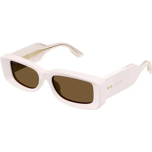 Rivets Rectangular Sunglasses in Ivory Brown , female, Sizes: 53 MM - Gucci - Modalova