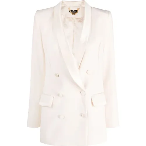 Blazers, female, , Size: S Double-breasted Jacket with Satin Details - Elisabetta Franchi - Modalova