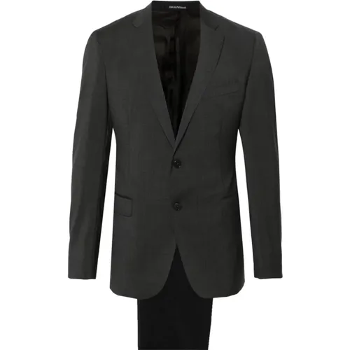 Grauer Wollmélange-Blazer und Hose , Herren, Größe: 2XL - Emporio Armani - Modalova