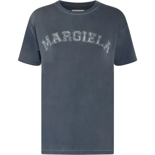 Blaues Baumwoll-Logo-Print T-Shirt , Damen, Größe: L - Maison Margiela - Modalova