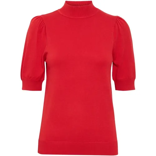 Roter Stricktop mit Hohem Kragen , Damen, Größe: 2XL - b.Young - Modalova