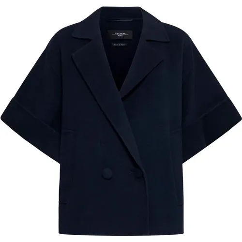 Blazers, female, , Size: M Navy Wool Coat - Max Mara Weekend - Modalova