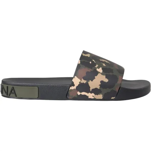 Sliders, male, , Size: 8 US Camouflage Leather Slides - Dolce & Gabbana - Modalova