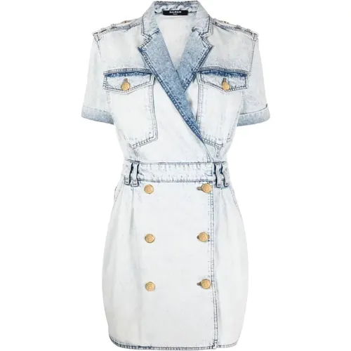 Denim Belted Mini Dress , female, Sizes: 2XS - Balmain - Modalova