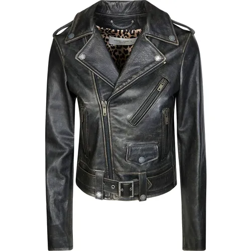 Leather Jackets, female, , Size: S Leather Biker Jacket - Golden Goose - Modalova