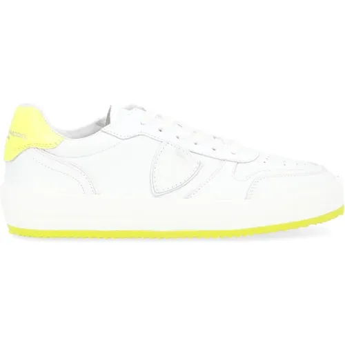 Sneakers, male, , Size: 11 US and Fluorescent Yellow Leather Sneaker - Philippe Model - Modalova