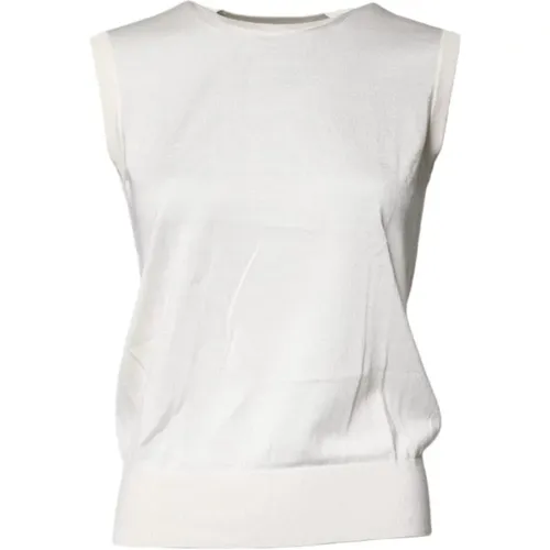 Sleeveless Tops, female, , Size: 3XS Silk Round Neck Tank Top - Dolce & Gabbana - Modalova