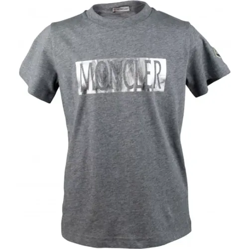 Graues Baumwoll T-Shirt mit Silber Logo Patch - Moncler - Modalova