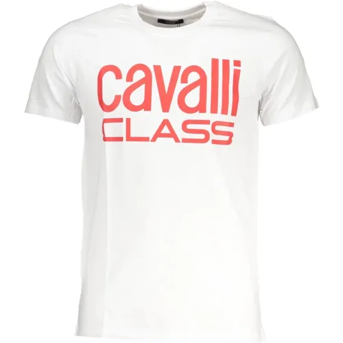 Weißes T-Shirt mit kurzen Ärmeln und Logo-Druck , Herren, Größe: M - Cavalli Class - Modalova