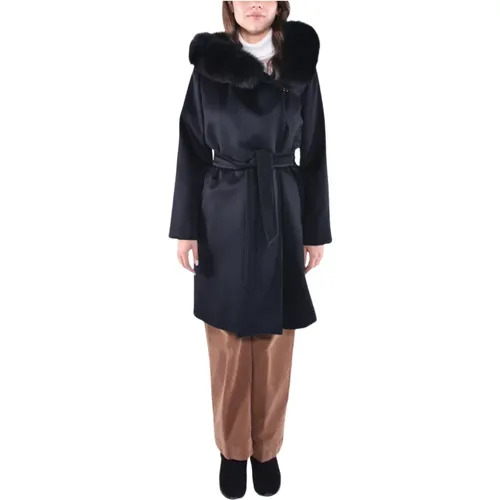 Wool Coat with Fox Fur Hood , female, Sizes: 2XS - Max Mara Studio - Modalova