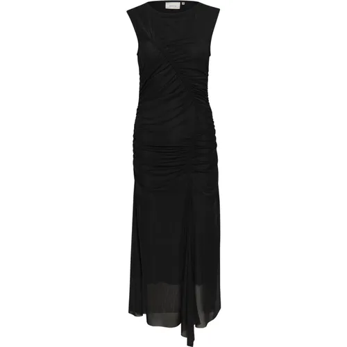 Schwarzes Gerafftes Langes Kleid , Damen, Größe: XL - Gestuz - Modalova