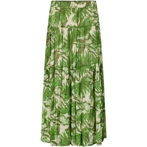 Green Maxi Skirt with Flounce Details , female, Sizes: S, XS, M - Lollys Laundry - Modalova