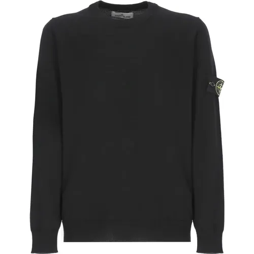 Schwarzer Crewneck Pullover mit Logo-Patch - Stone Island - Modalova