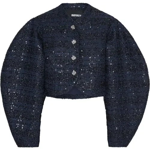 Light Jackets, female, , Size: S Sequin Boucle Short Jacket with Puff Sleeves - Rotate Birger Christensen - Modalova