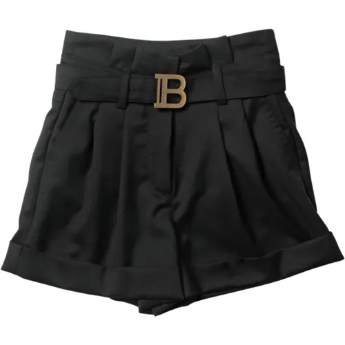 Schwarze Kinder-Shorts mit hoher Taille und Metallmonogramm - Balmain - Modalova