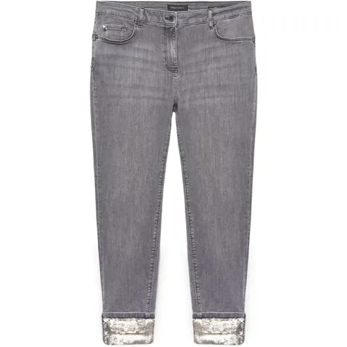 Skinny Jeans mit Pailletten-Saum , Damen, Größe: M - Fiorella Rubino - Modalova