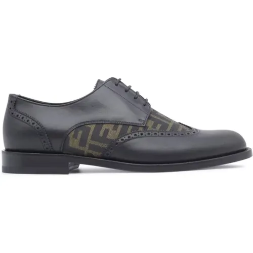 Leather Derby Shoes with FF Inserts , male, Sizes: 9 UK, 8 UK, 7 UK - Fendi - Modalova