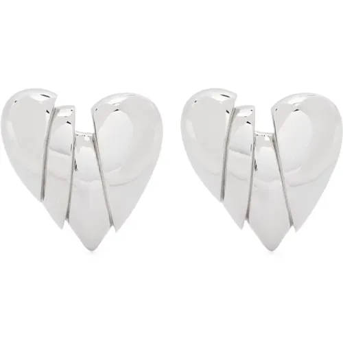 Earrings, female, , Size: ONE SIZE Heart Motif Silver Earrings Pair - Amina Muaddi - Modalova