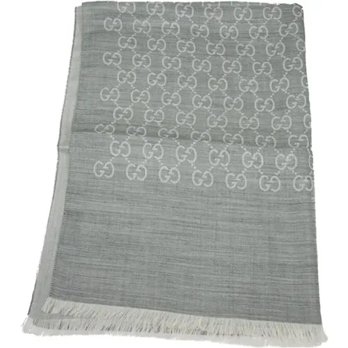 Unisex Grey Logo Wool and Silk Shawl , unisex, Sizes: ONE SIZE - Gucci - Modalova
