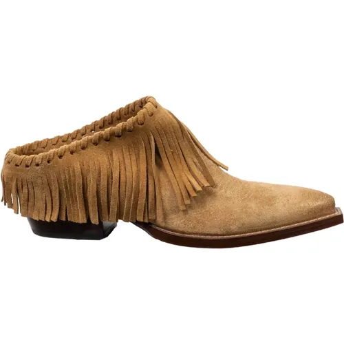 Women mules shoes with heel in suede leather with fringes , female, Sizes: 4 1/2 UK - Sartore - Modalova