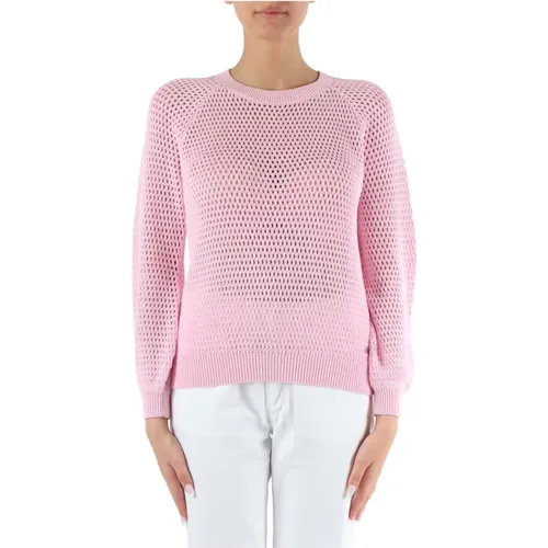 Cotton perforated crew neck sweater , female, Sizes: L, M, S - Sun68 - Modalova