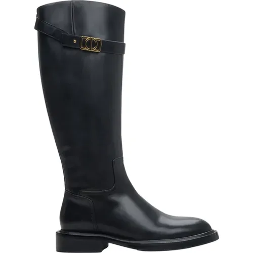 Damen Schwarze Lederstiefel mit Dekorativem Riemen Er00114257 , Damen, Größe: 35 EU - Estro - Modalova