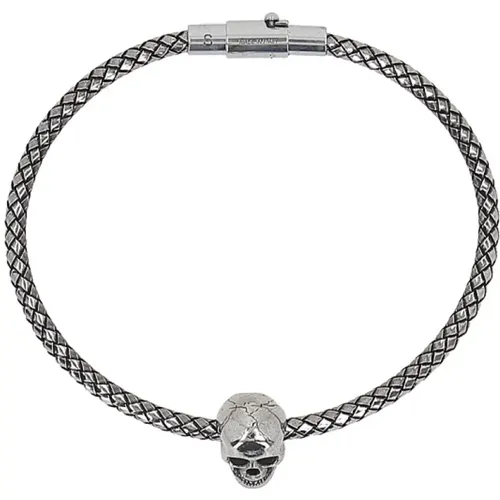 Silbernes Skull Charm Armband,Silbernes Geflochtenes Armband mit Totenkopf-Anhänger - alexander mcqueen - Modalova
